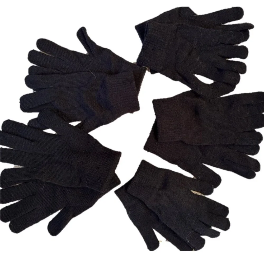 5 Pair Black Gloves Mittens Soft Cozy Knit Winter Fall Cool Weather Season